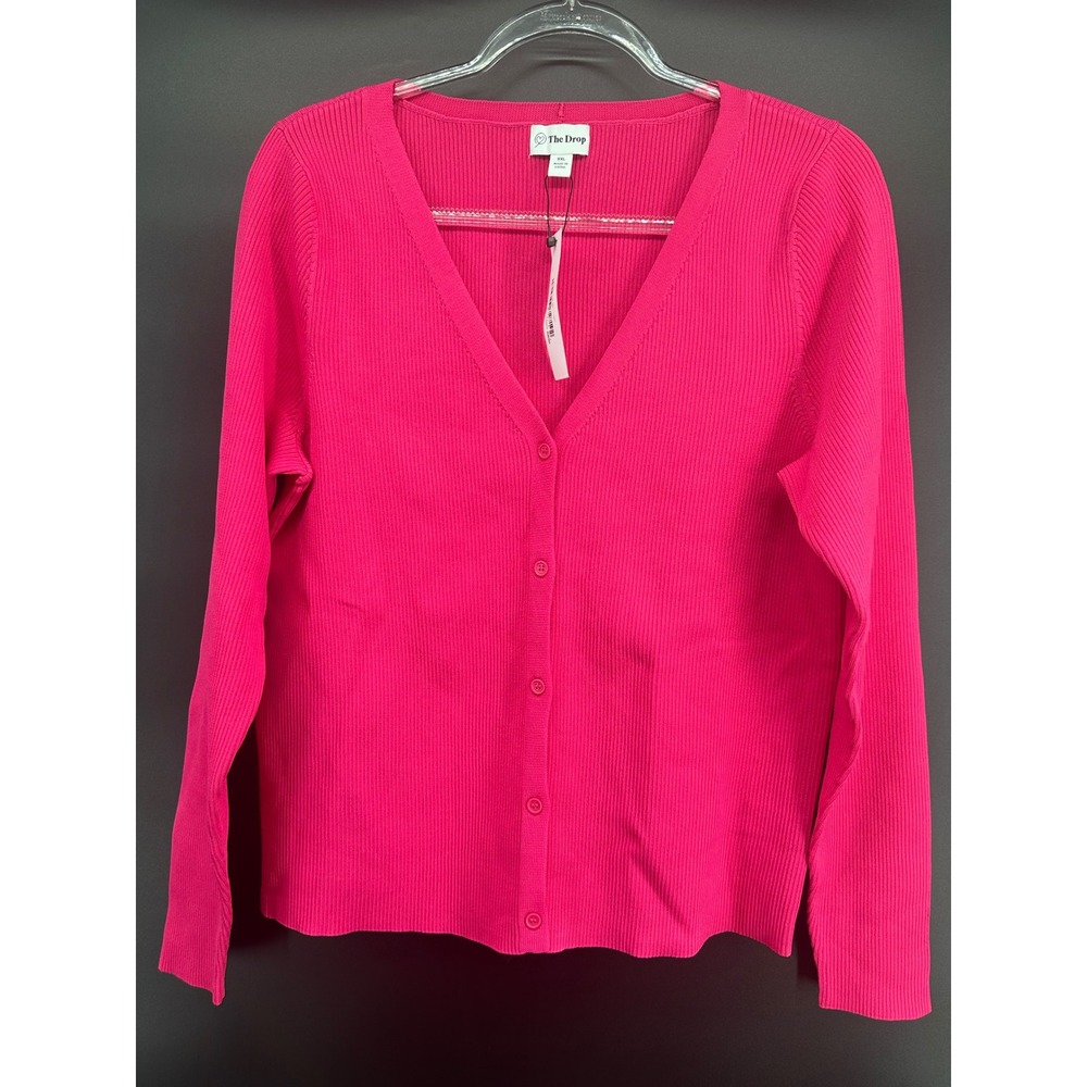 The Drop Womens Anya Fitted Cardigan Sweater Hot Pink Size XXL